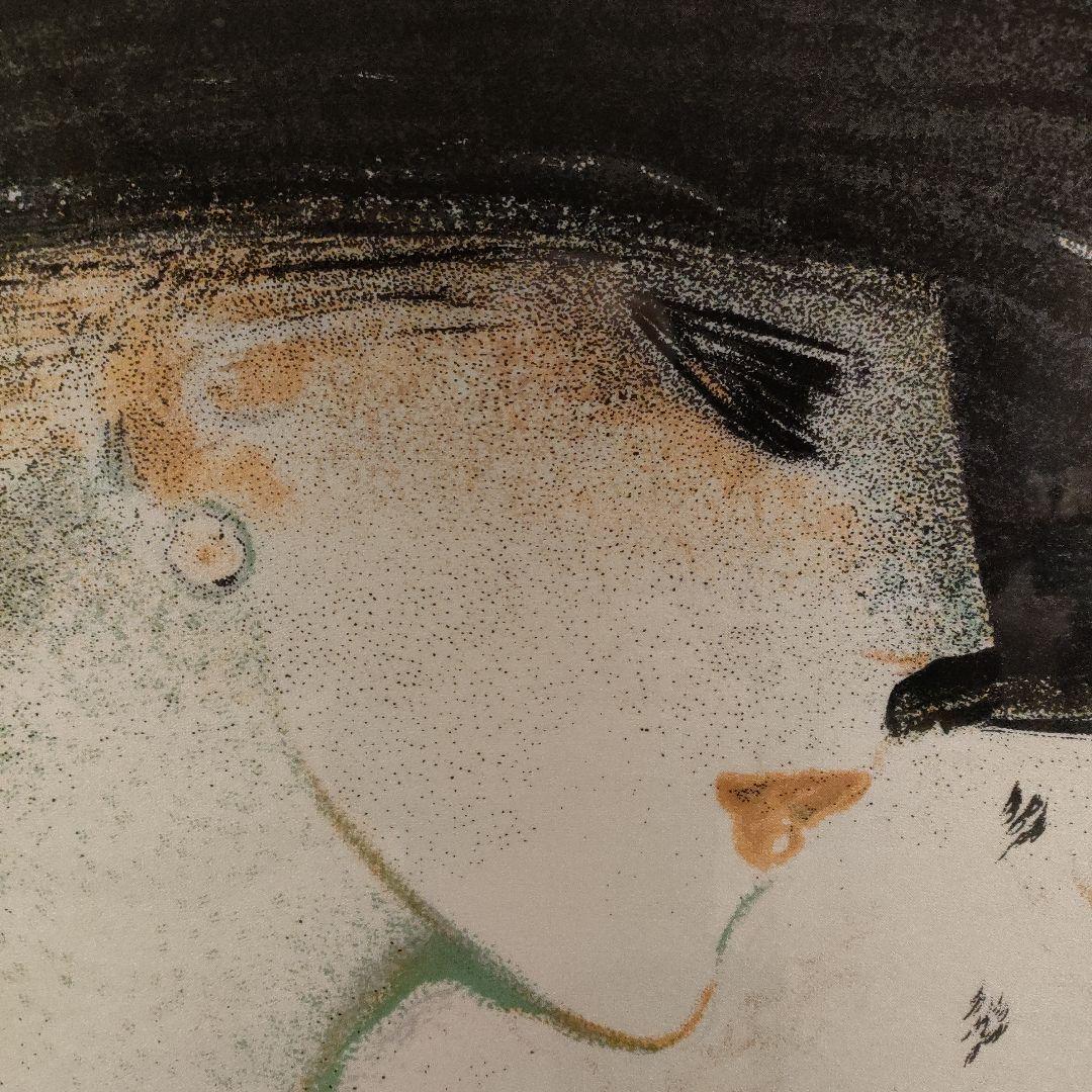 \"カシニョールCassigneul\"大判リトグラフ『黒い帽子の婦人』直筆サイン入