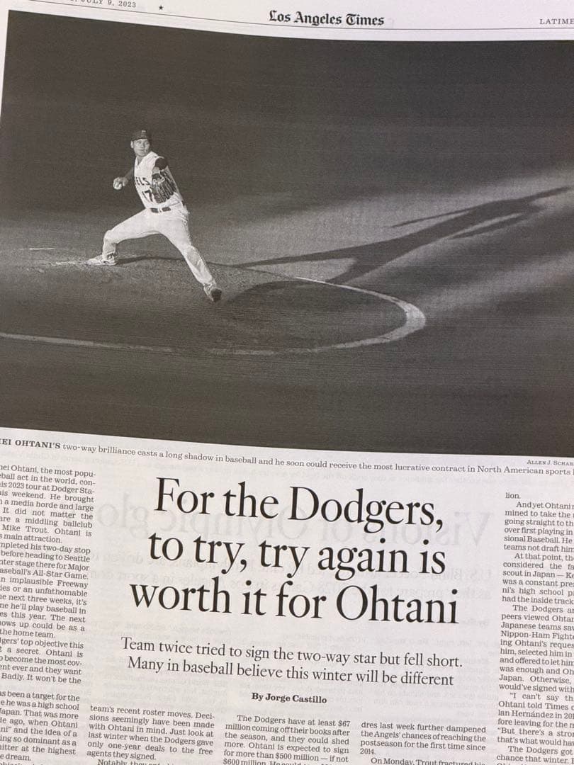 2023年7月9日付　ロサンゼルスタイムズ 【エンゼルス 大谷翔平 特集号】