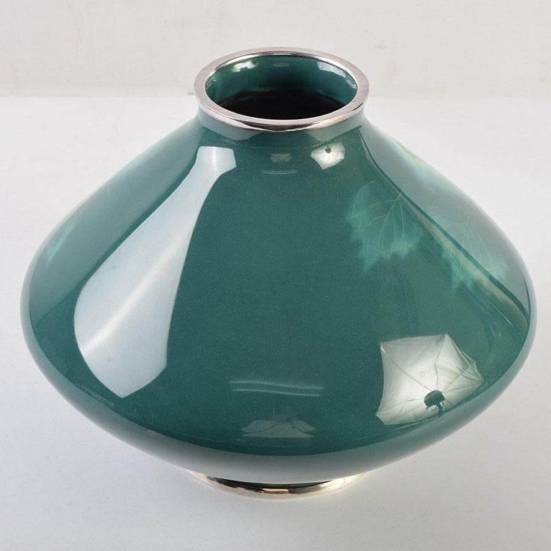 七宝焼　安藤七宝店　純銀刻印　紫陽花文　花瓶　時代箱付　U　R9192B