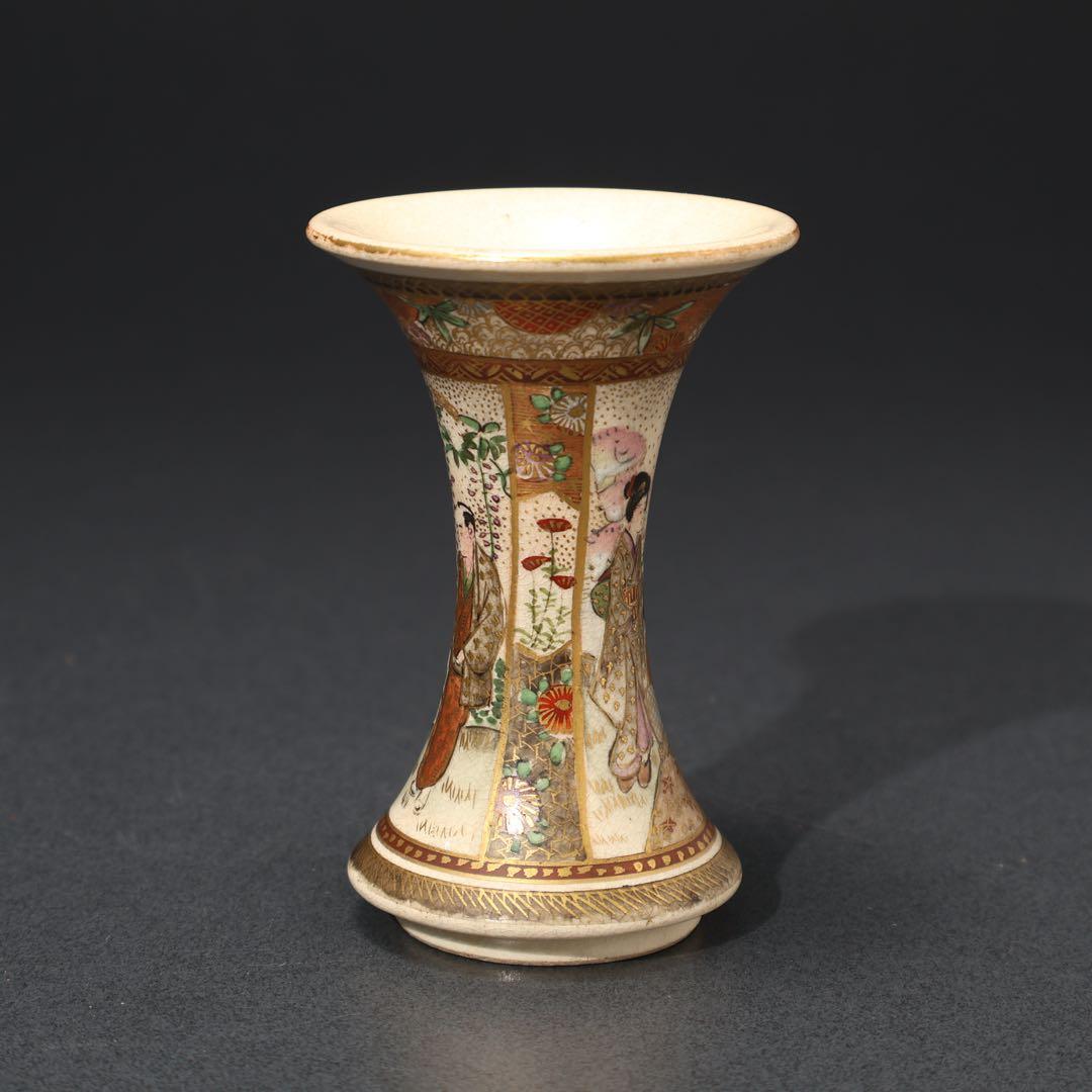 薩摩焼　花見図花瓶　骨董　里帰り　明治　R1573ダS