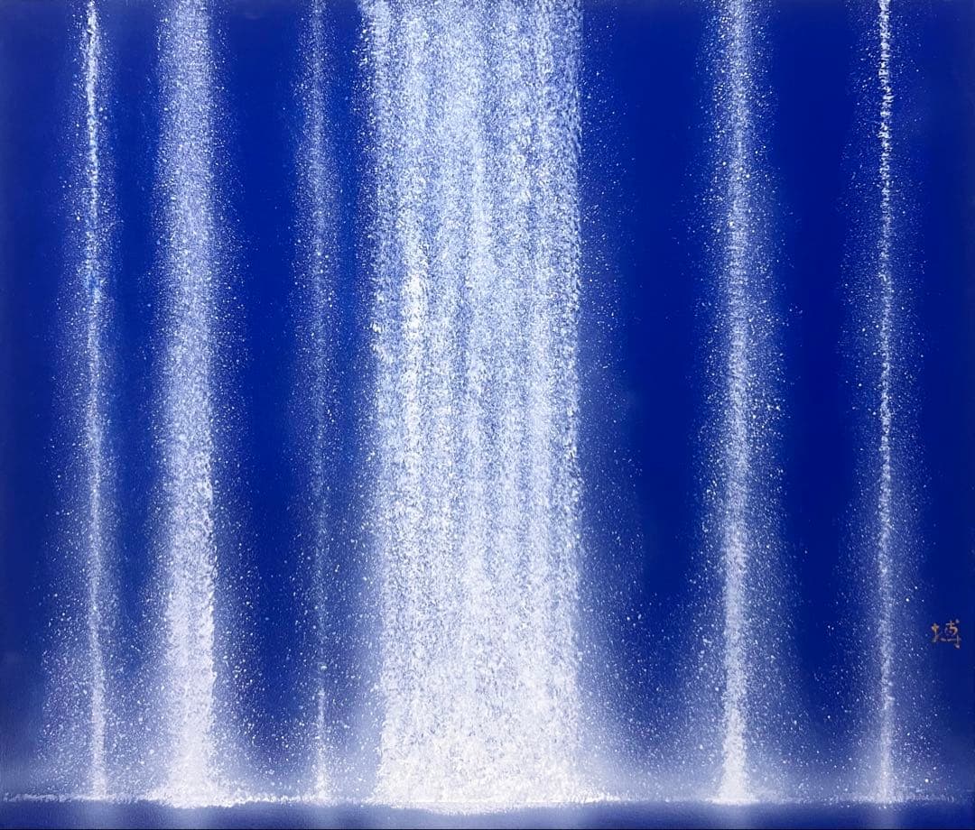 (F10号) 千住博【ウォーターフォール】肉筆/裏シール/岩彩/表サイン