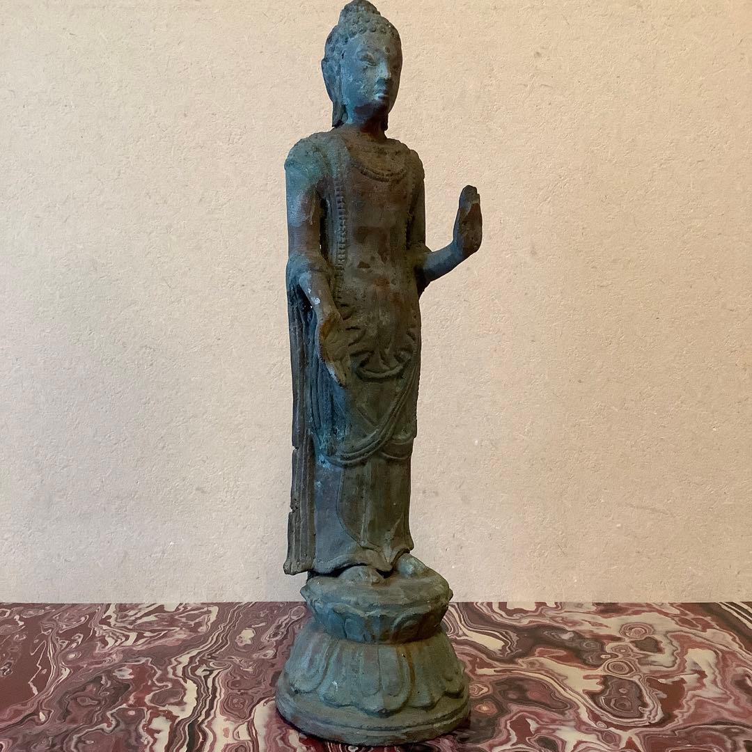 12〜13世紀インド「仏釈迦牟尼仏像」仏陀・クシャーン朝・マトゥラー発掘青銅仏