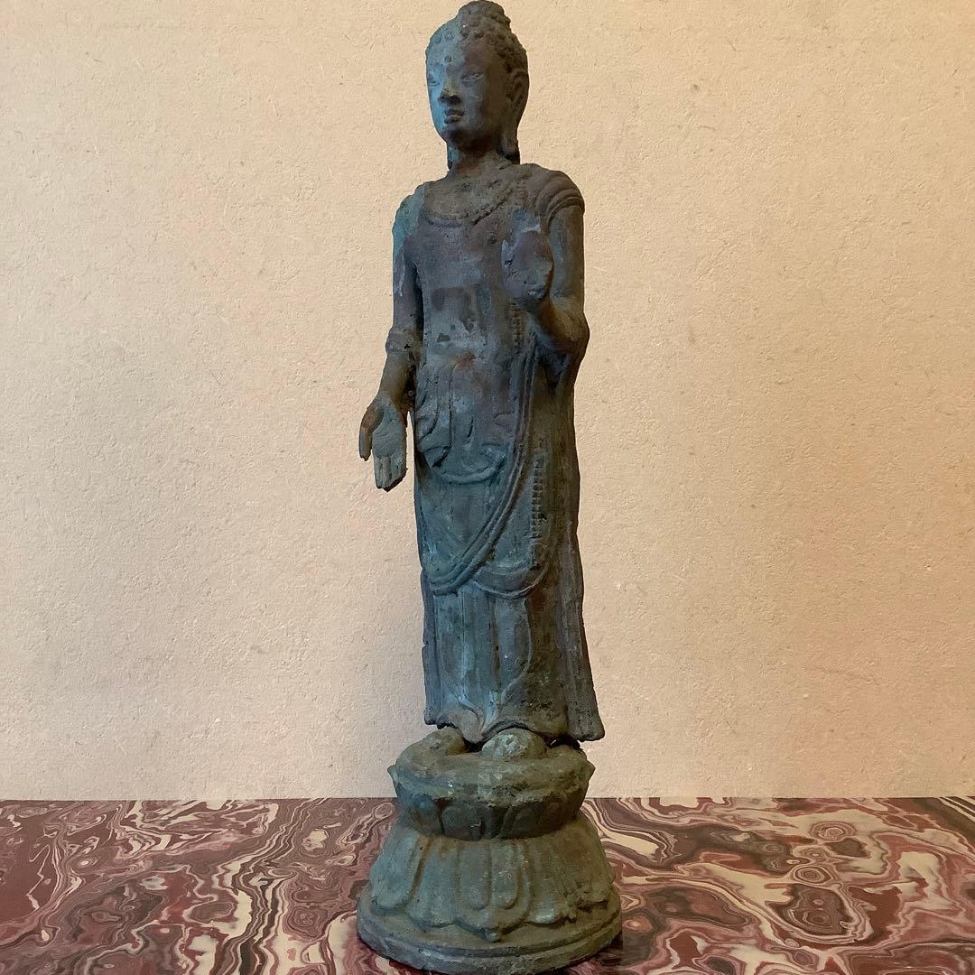 12〜13世紀インド「仏釈迦牟尼仏像」仏陀・クシャーン朝・マトゥラー発掘青銅仏