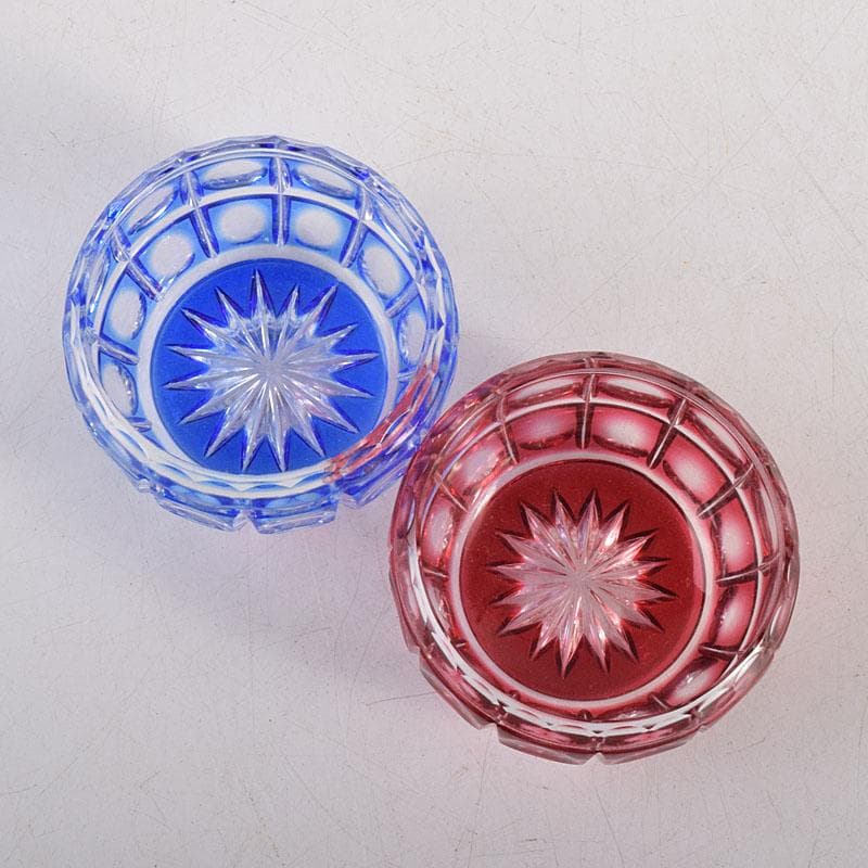 堀口硝子　須田秀石作　江戸切子　玉格子文　小鉢　共箱　2点　D　R8799