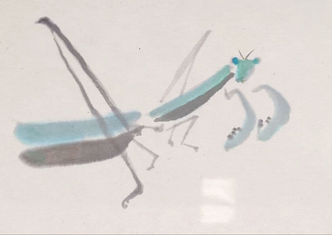 3000枚限定 【片岡鶴太郎】 いのち カマキリ 書道 色紙絵 肉筆 直筆 額縁