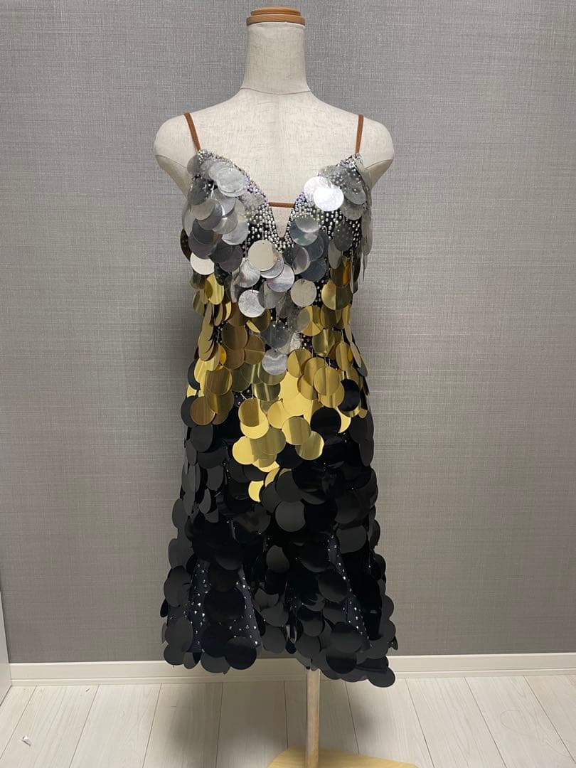 スパンコール社交ダンスドレス 黒・金・銀
