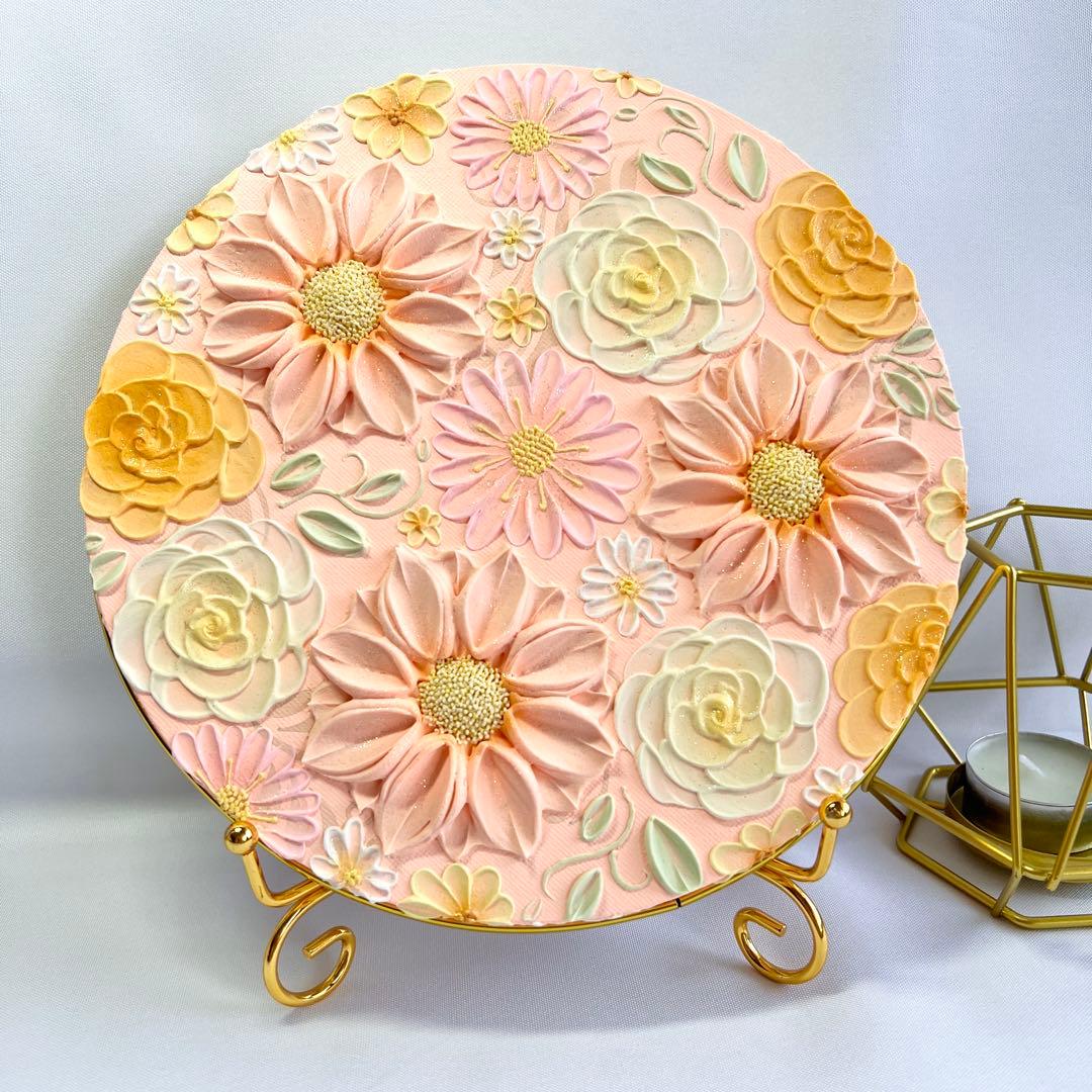 テクスチャーアート　絵画　インテリアアート　花　立体　絵　北欧インテリア　花の絵