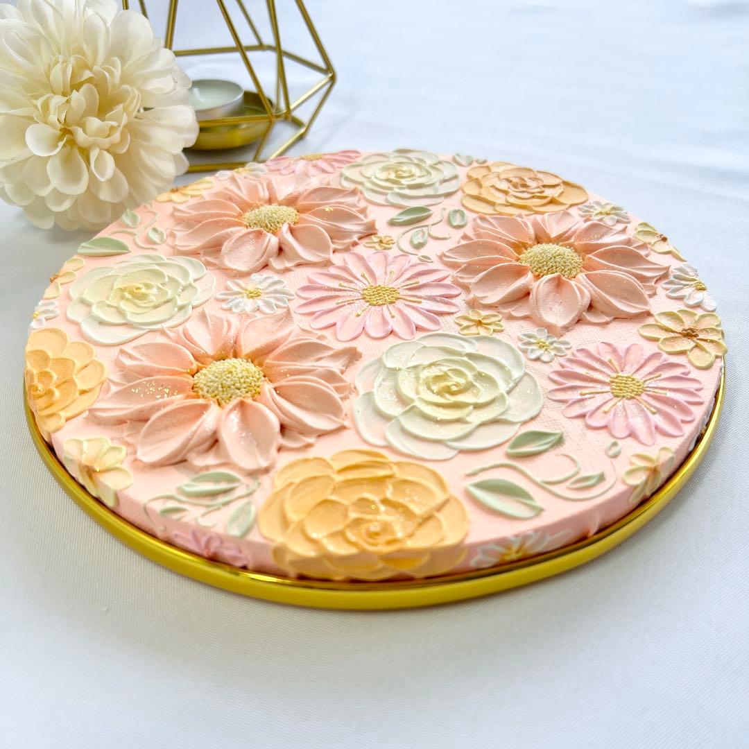 テクスチャーアート　絵画　インテリアアート　花　立体　絵　北欧インテリア　花の絵