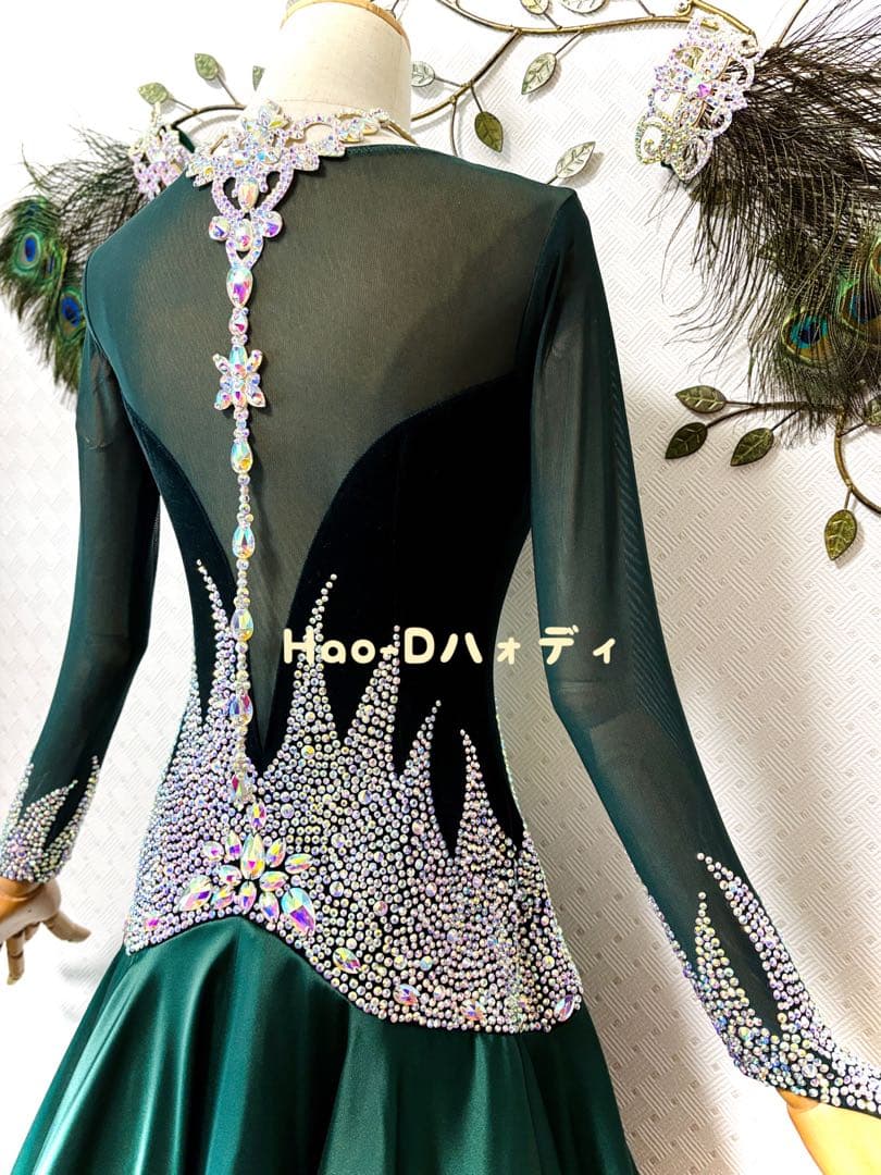 新品★ダンスドレス★スタンダード★社交ダンス★競技会★パーティー★ピーコック羽