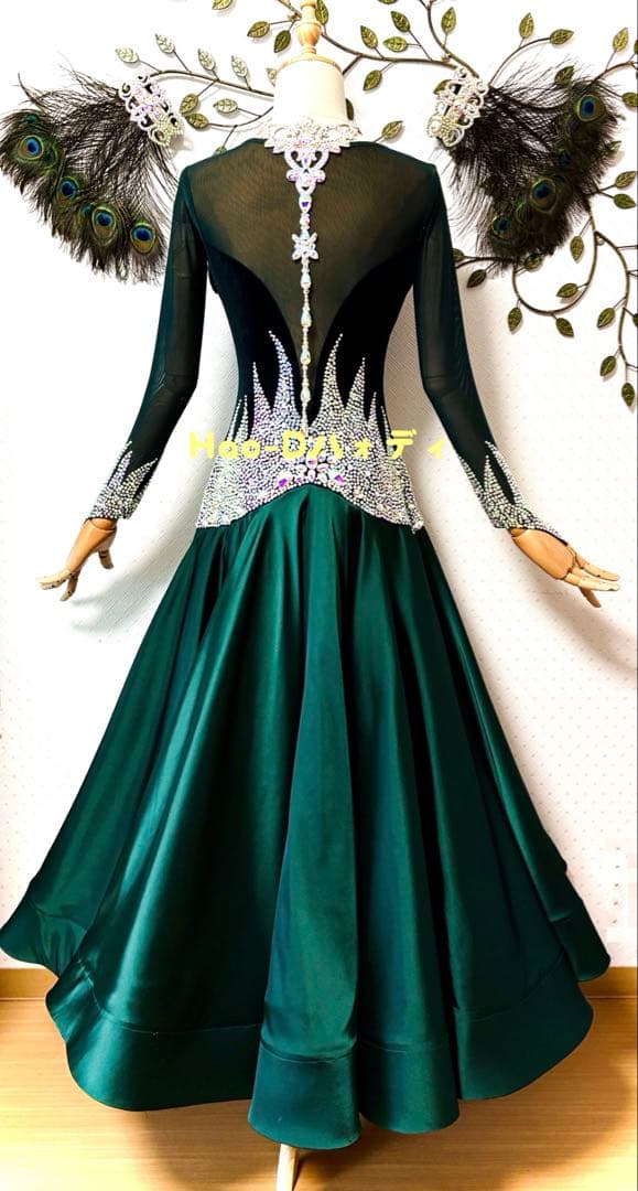 新品★ダンスドレス★スタンダード★社交ダンス★競技会★パーティー★ピーコック羽