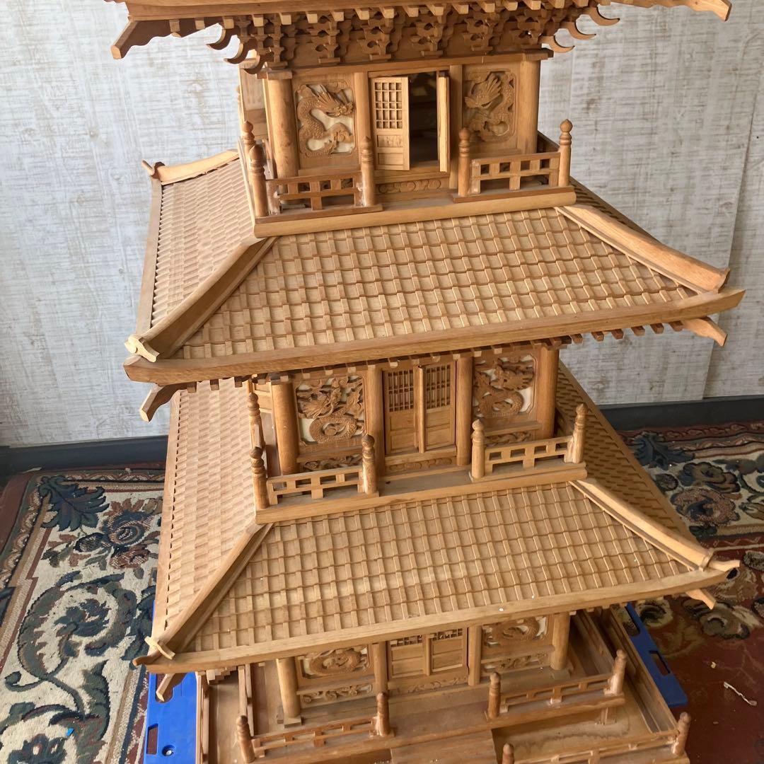 昭和レトロ 特大 木製 五重塔 置物 オブジェ 飾り 寺院模型 ビンテージ