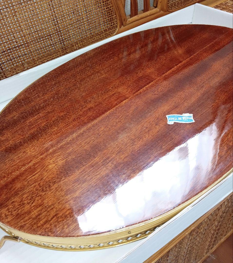 青い花柄の楕円形アンティークレトロトレイ おぼん