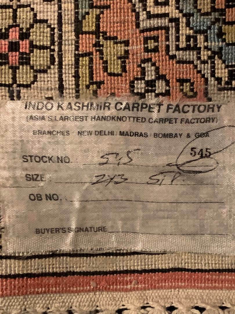 入手不可能！Hand Madeカシミア・カーペット インド製 40年前商品