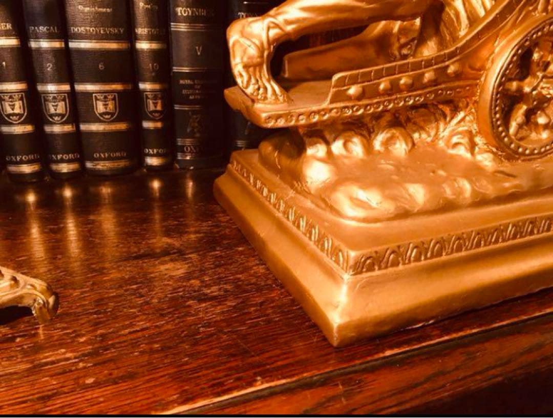 湯布院アンティーク 高級イタリア製 チャリオット 戦闘馬車 置物 ゴールド陶器