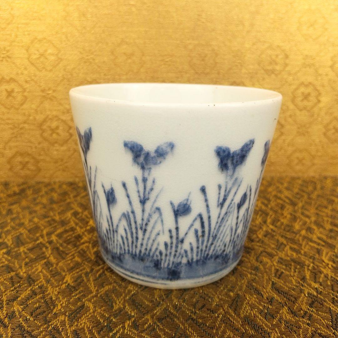 【お値下げしました！】古伊万里　そば猪口　染付　花文
