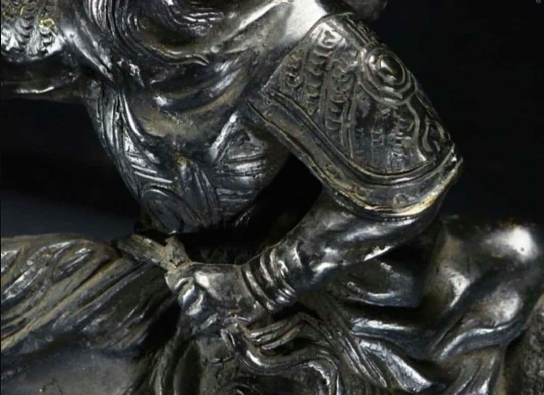 【レア珍品!】金工家作 銅製 大型騎馬武者像置物 幅55cm 重さ17.2kg