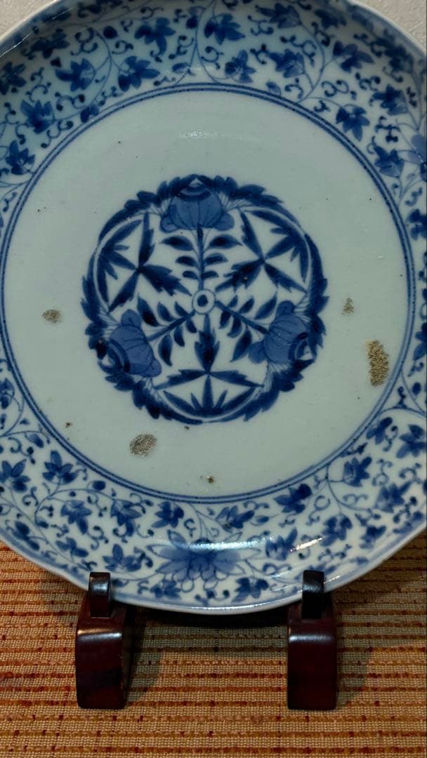 古伊万里　元禄　染付花唐草文　藍柿右衛門手　 七寸皿　古美術　骨董