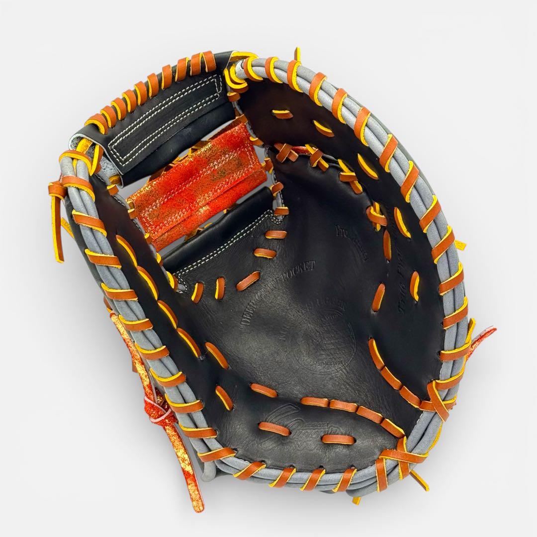 【魔改造】久保田スラッガー ファーストミット KSF733 黒×赤オレ金箔革