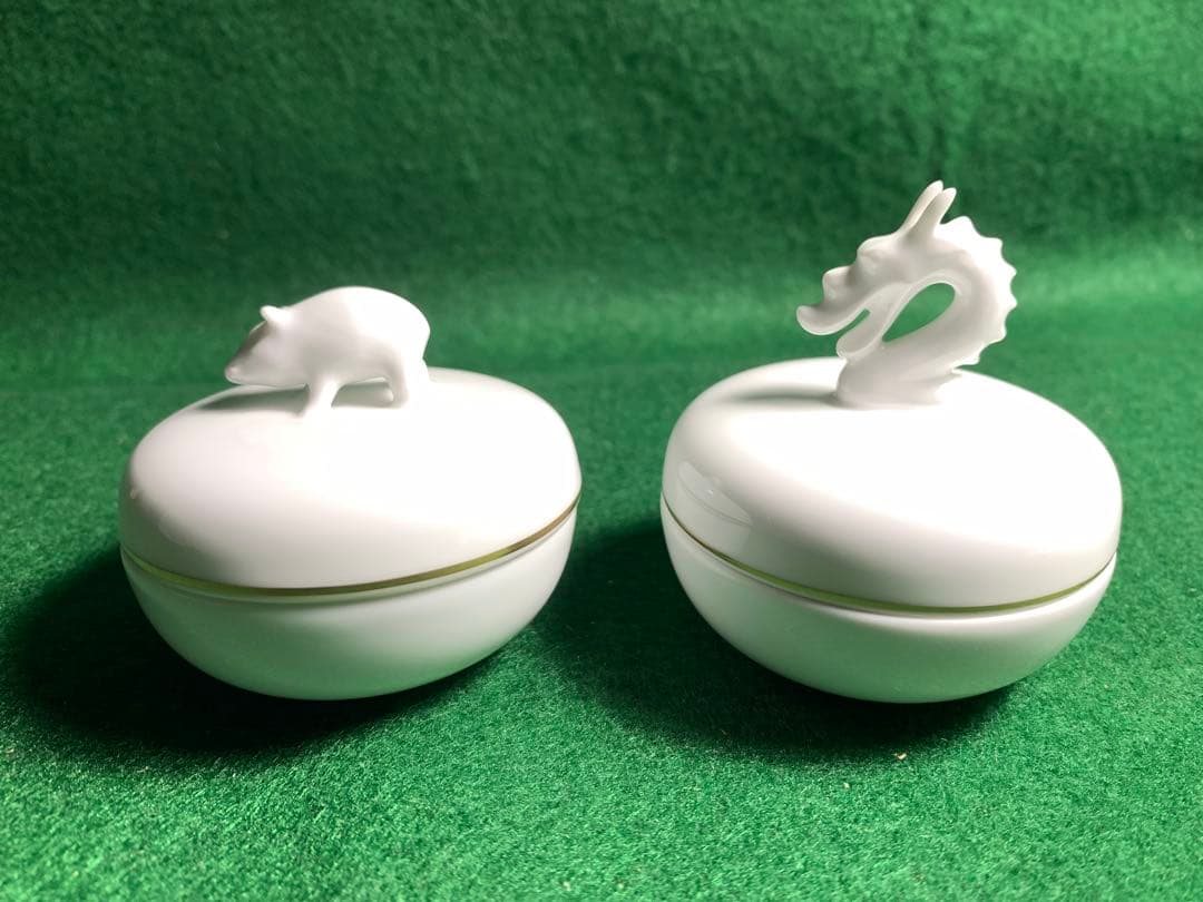 大倉陶園 干支香合　辰　たつ　亥　いのしし　 白磁 香道具 陶器 置物