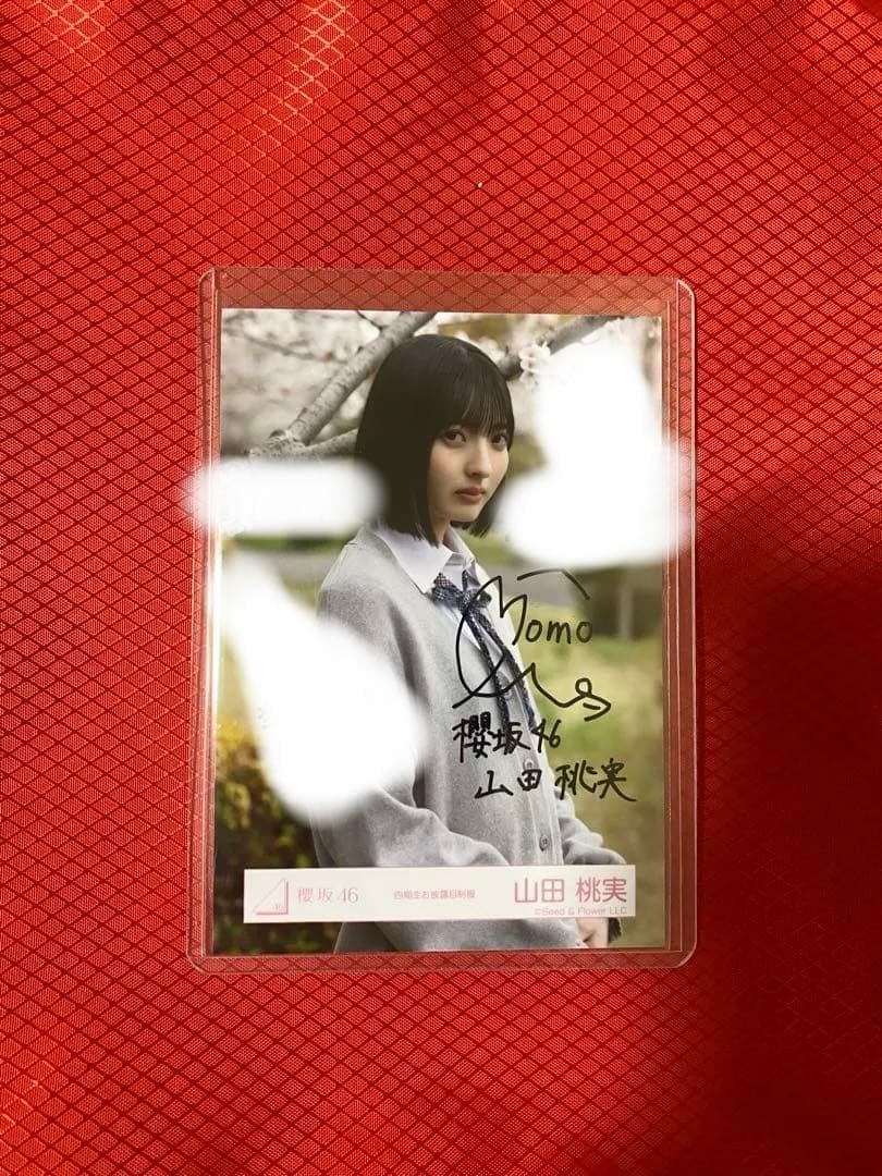 櫻坂 四期生 お披露目 制服 生写真 山田桃実 チュウ 直筆サイン