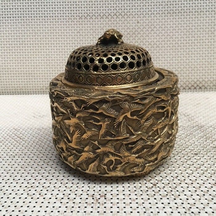 千鶴亀薫香炉 銅製 工芸品 美術品 置物