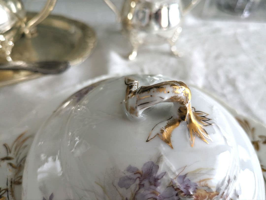 アンティーク アビランド　リモージュ　 蓋付きバターディッシュ