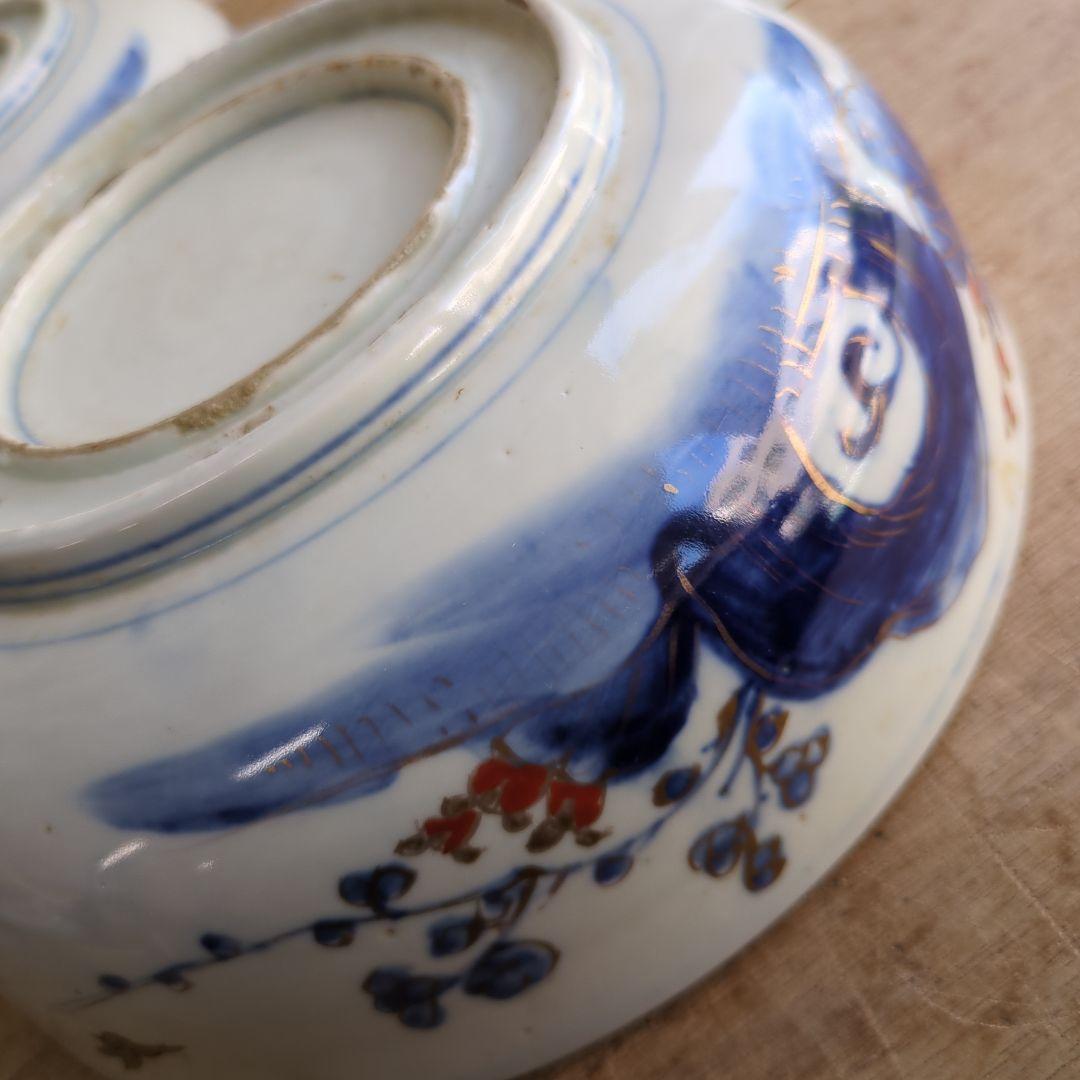 骨董 古伊万里 三っ丼 大中小 鉢 染め付け 花と鳥 二重高台 器