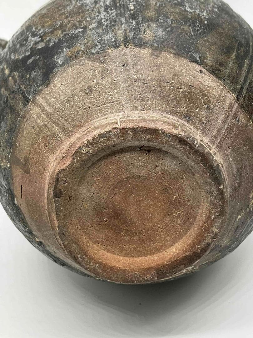 漢時代　黒褐釉瓜棱文長嘴双獸首耳執壺　長沙窯 水注　水差し(B-71)