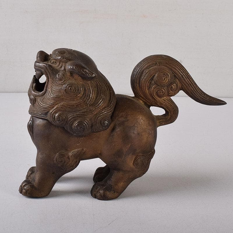 時代金工　古銅　獅子香合　時代箱　V　R8303