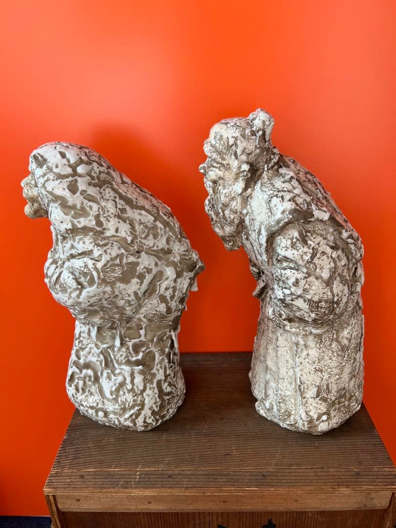 1490 希少　志野焼　信令作　高砂人形　壹対　美品　美術品