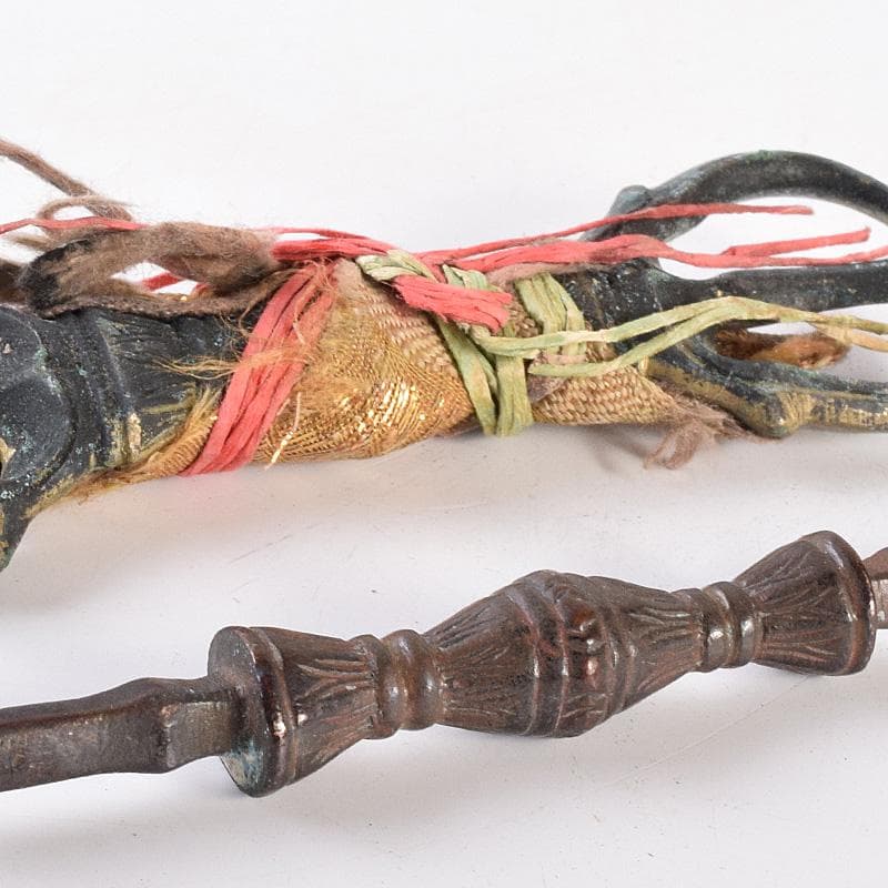 チベット密教法具　古銅　独鈷杵　三鈷杵　五鈷杵　玉石数珠　5点　G　R7765