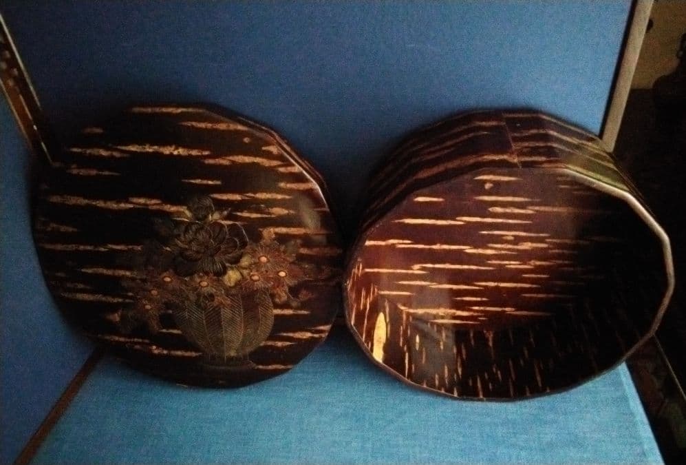 桜樺細工　茶びつ　名工の作品　花籠