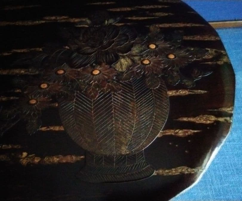 桜樺細工　茶びつ　名工の作品　花籠