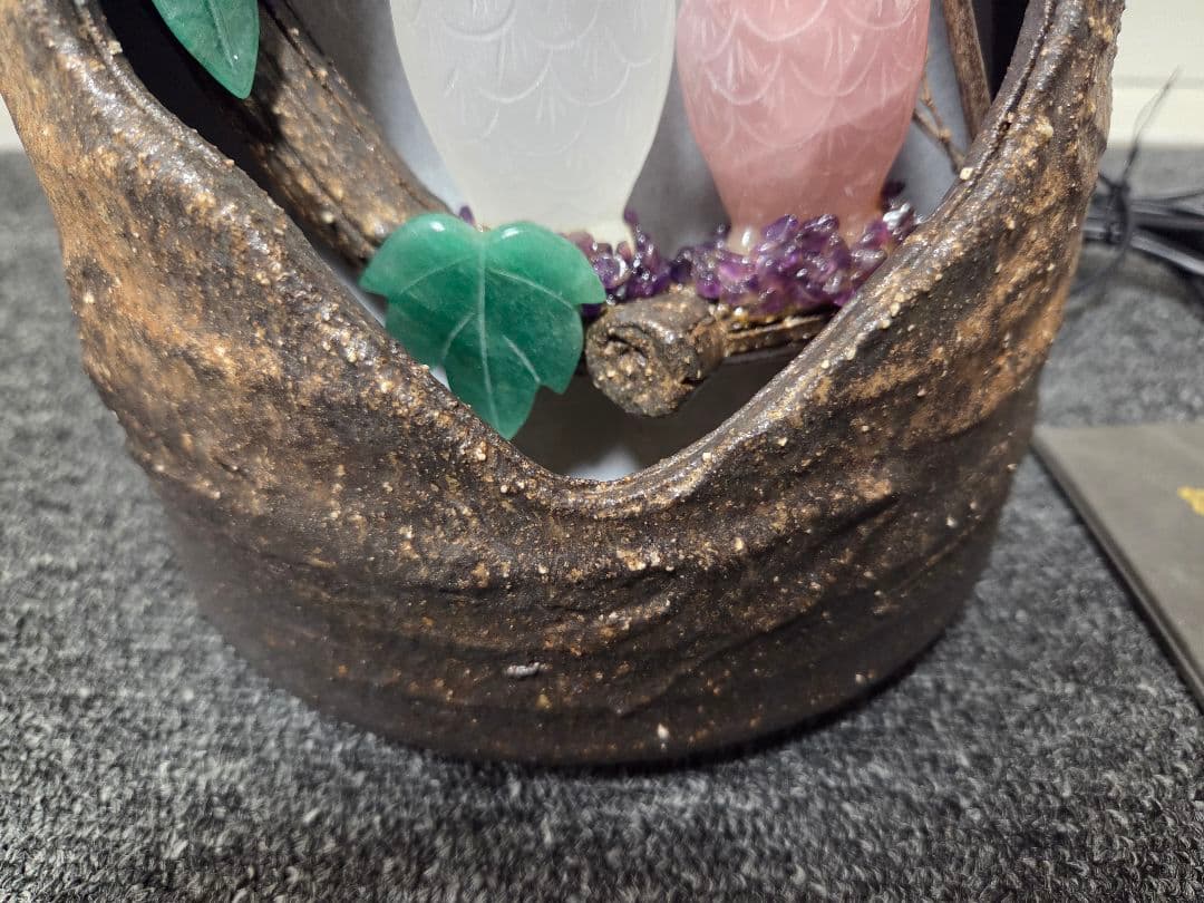 信楽焼 福ふくろう燈 山梨県水晶美術彫刻組合 伝統工芸士 河野潔 水晶