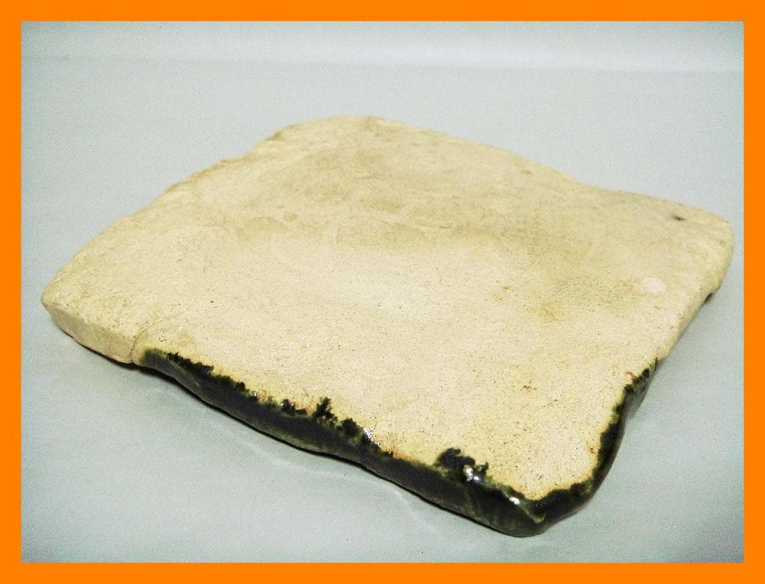 889『織部 蟹 角型 陶板皿』ロ　/骨董品 古美術 古道具 アンティーク 古玩