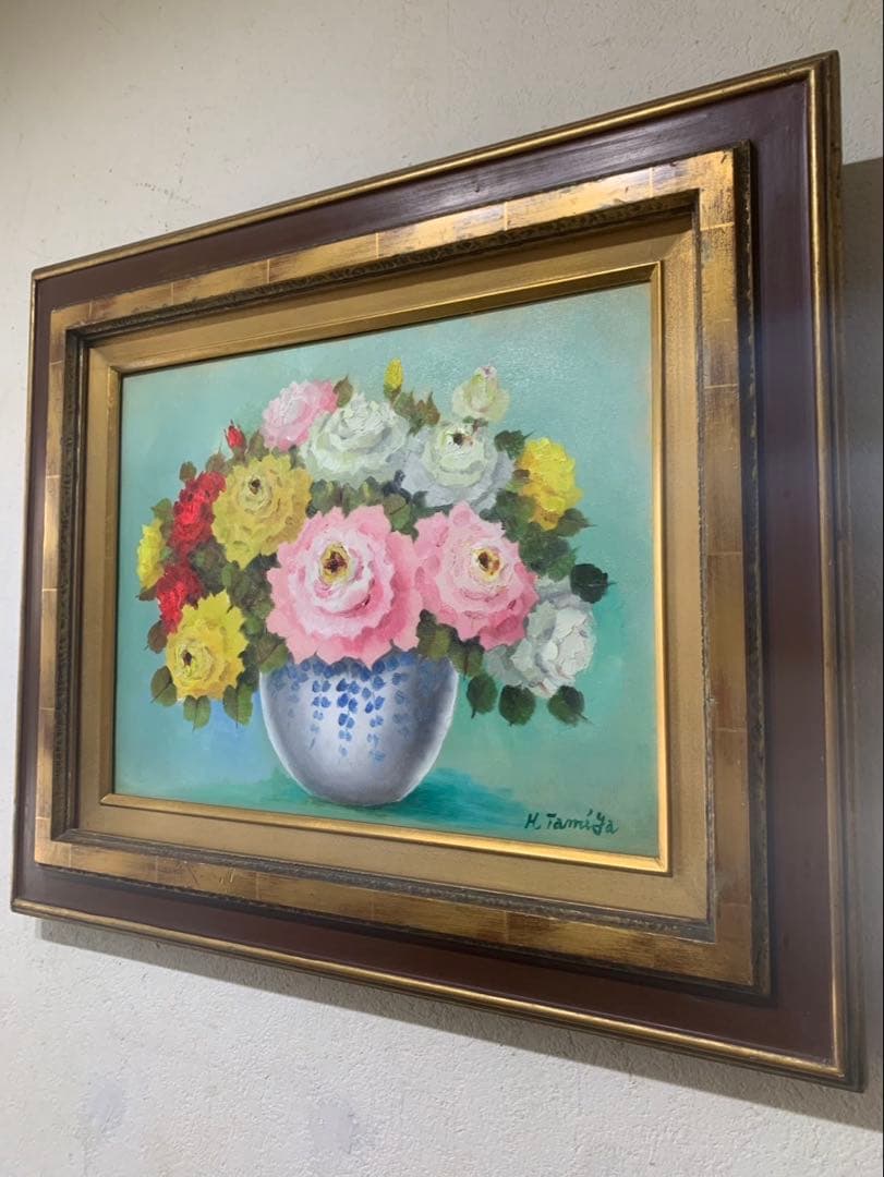 絵画額装　油彩肉筆画　真作　田宮博夫『ばら』F6