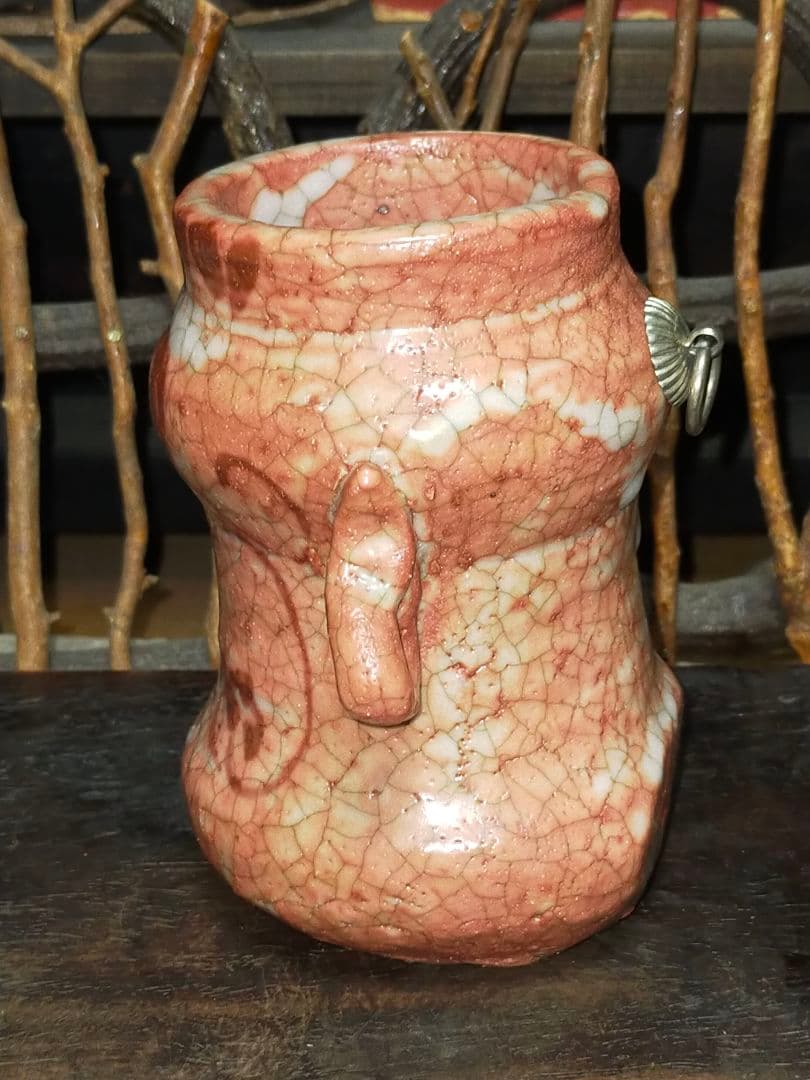 ♥志野　花器　桐箱付き　１　花瓶　掛花入れ　骨董品　アンティーク