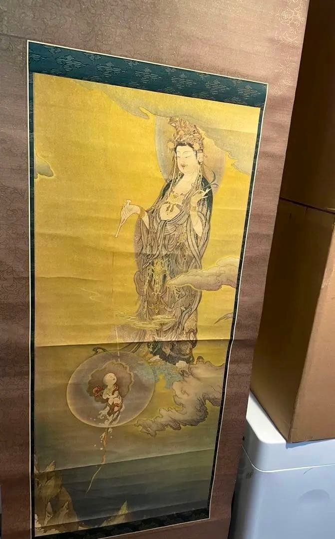 昭和初期【狩野芳崖 悲母観音】稀少國寳アンティーク日本掛け軸 骨董 中国 美術品