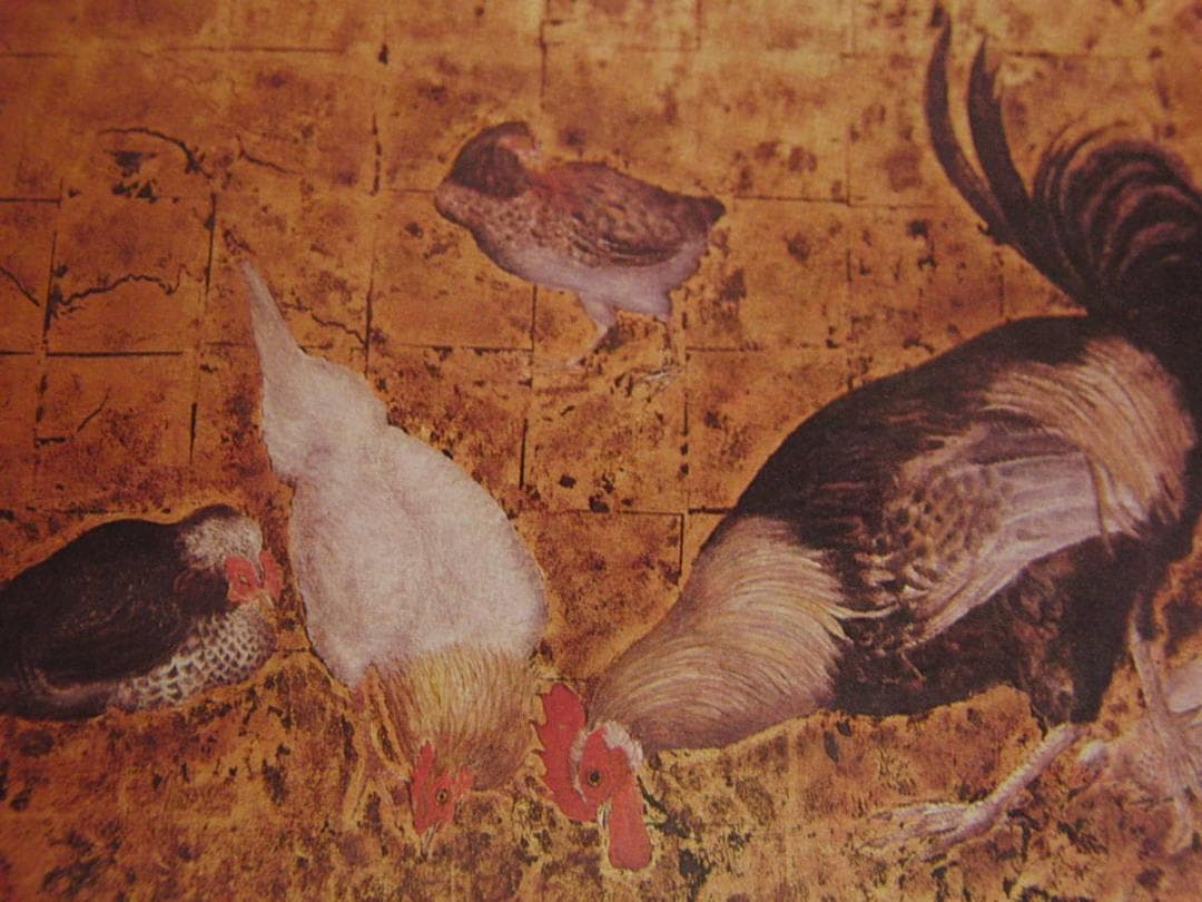 藤田嗣治、「Coqs et poules」、希少画集の額装画、人気作品