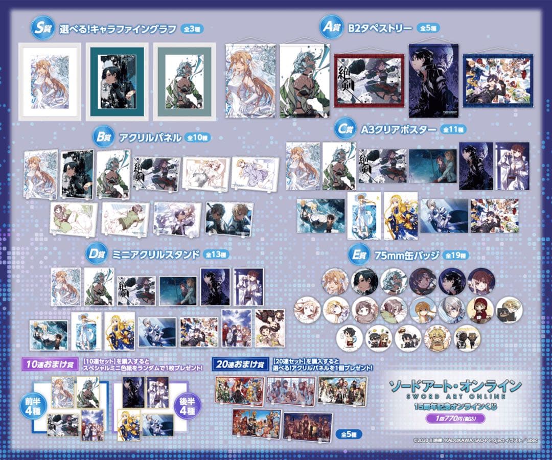 ソードアート・オンライン 15周年 くじ引き堂 セミコンプ 20連特典 sao