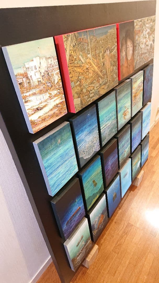 日本画家堤進の平面ポップアート 作品 。ミクストメディア「迷蝶・棺一基」