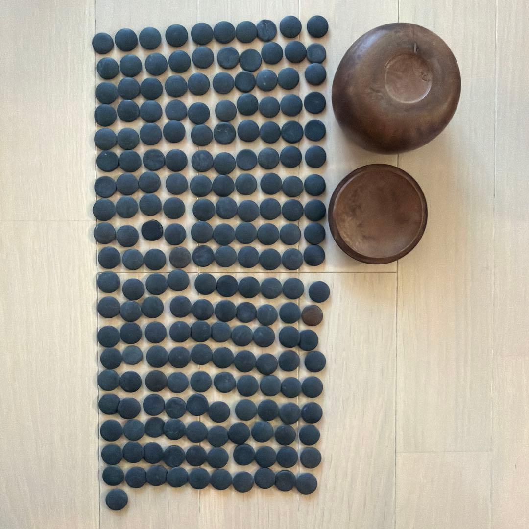 囲碁 碁石セット 木製ケース 昭和 レトロ 白194個 黒191個