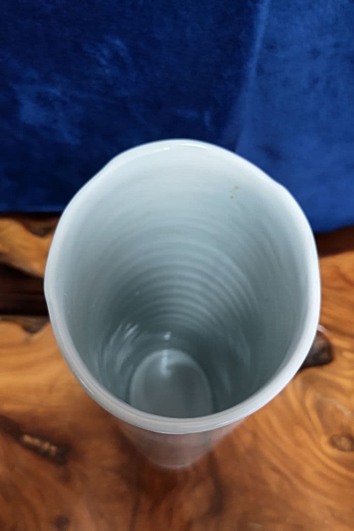 申相浩　釜谷陶房 　白磁花瓶 竹模様 トンボ