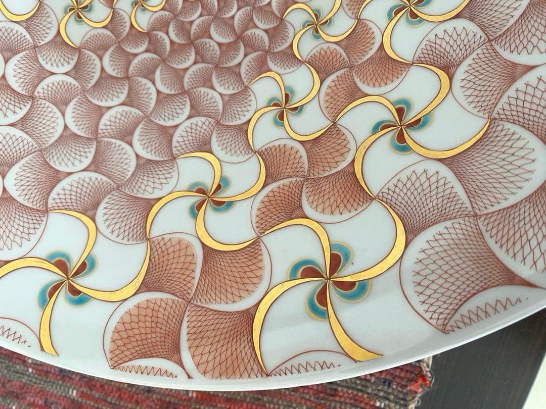 福島武征　(雅号:九谷 武山) 作　赤網手風車文　大鉢