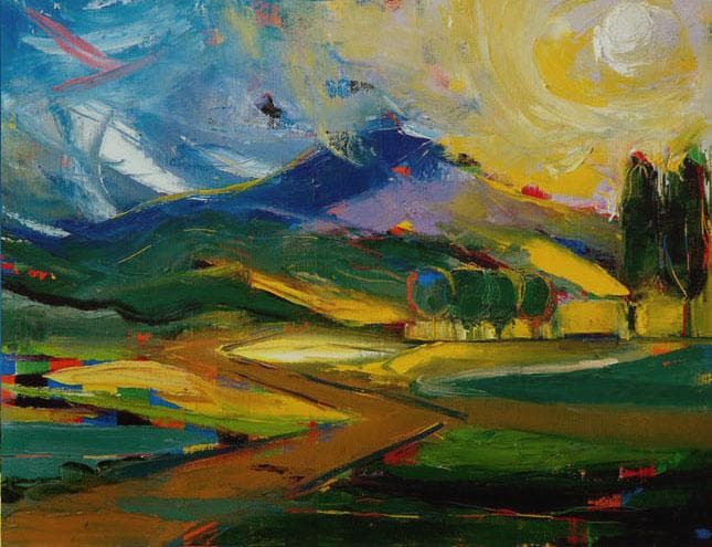 油絵 菅家令子 絵 絵画インテリア 額付(銀)F4-081411 風景 朝夕陽