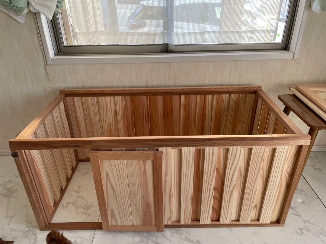 天然木製犬用ケージ 扉&天板付き