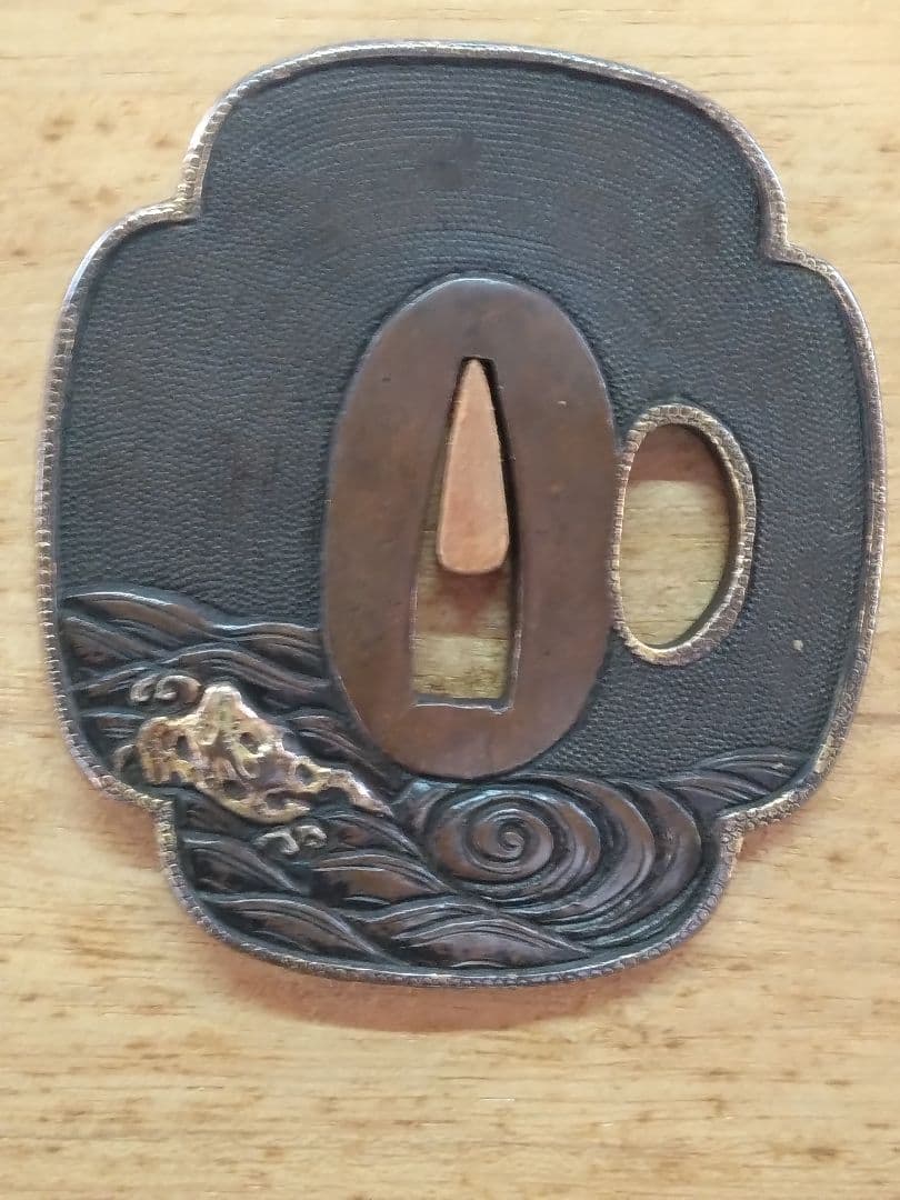 鍔　鐔　寶船　２枚組　江戸時代 アンティーク　七福神　　鶴　亀　波　美濃鍔