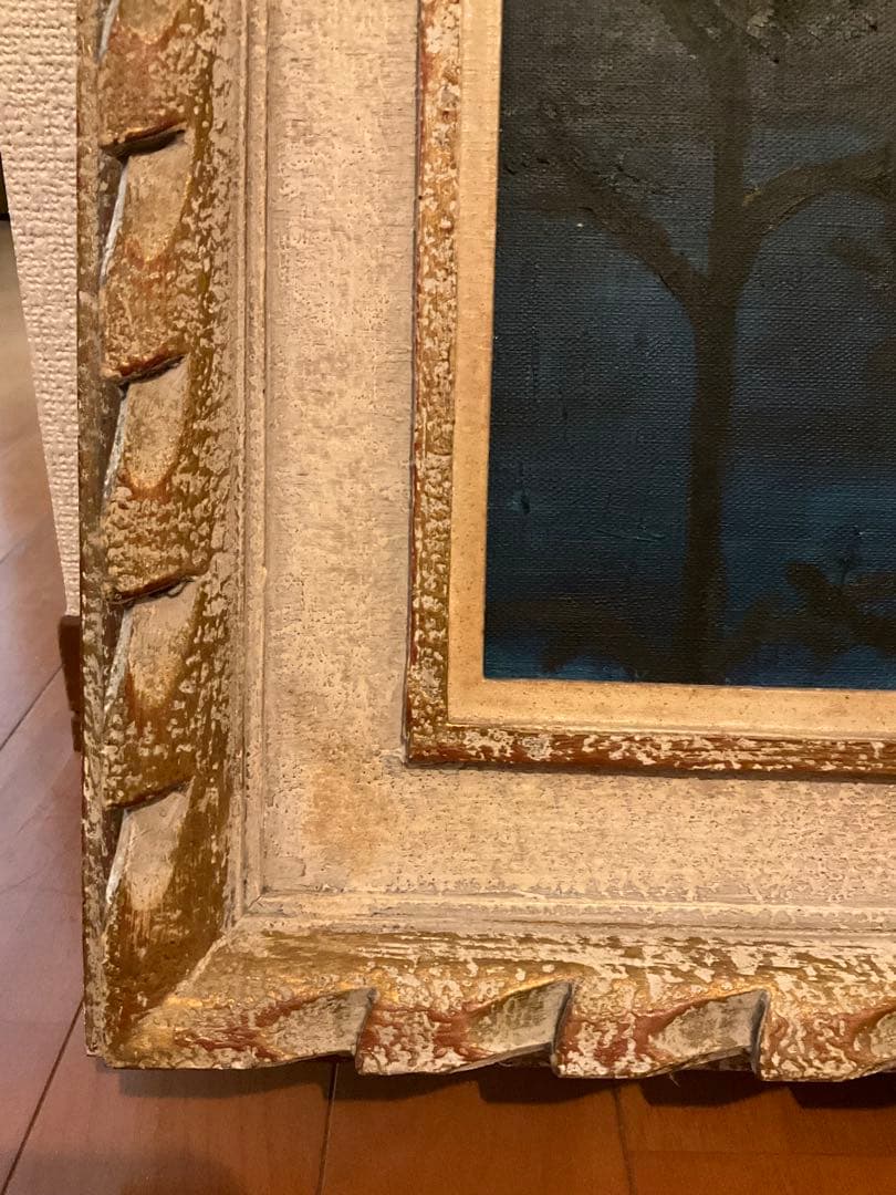 古い油彩画 湖畔