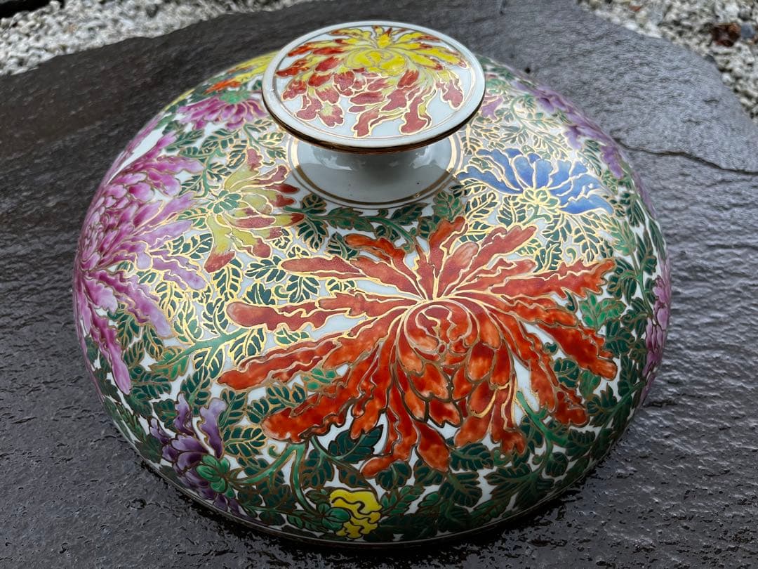 希少　カラフルで華やかで大きな陶器製の蓋付きの壺