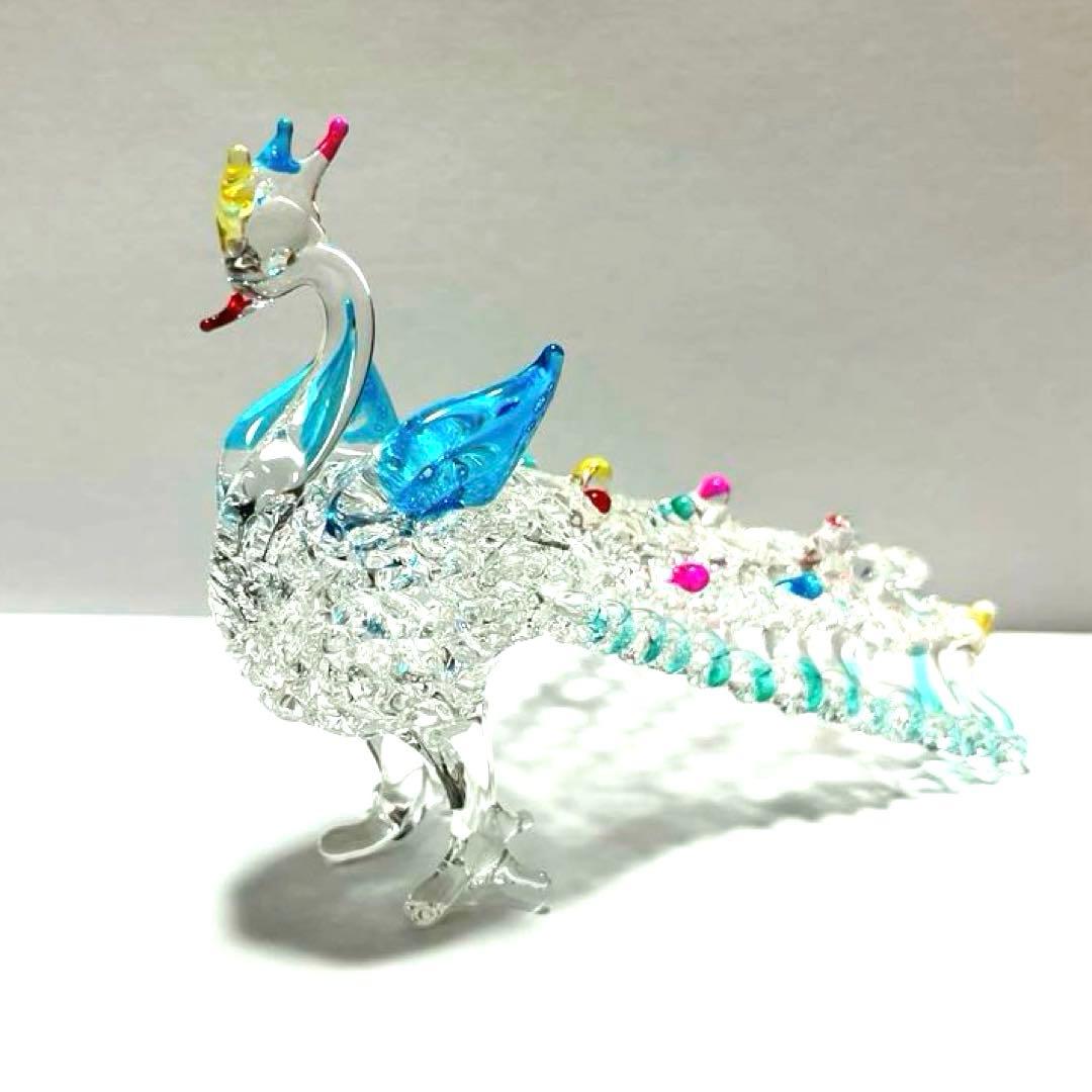 ガラス製孔雀の置物　インテリア ガラス細工